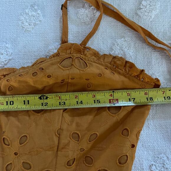 Walter Baker Misty Eyelet Ruffle Mini Dress Ginger Eye Yellow Strappy Size 8 - Picture 7 of 9